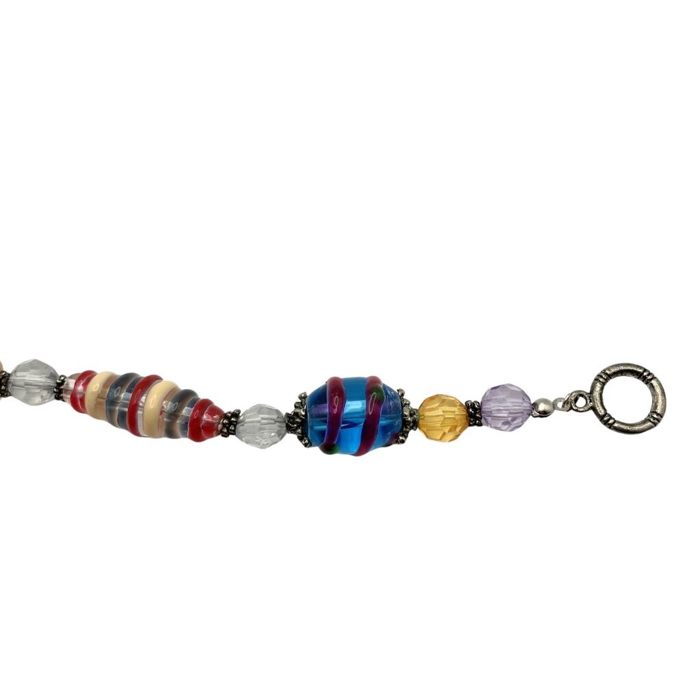 Colorful Artisan Lampwork Glass Beaded Bracelet Toggle 7.5” Y2K Boho Whimsigoth - Picture 5 of 7
